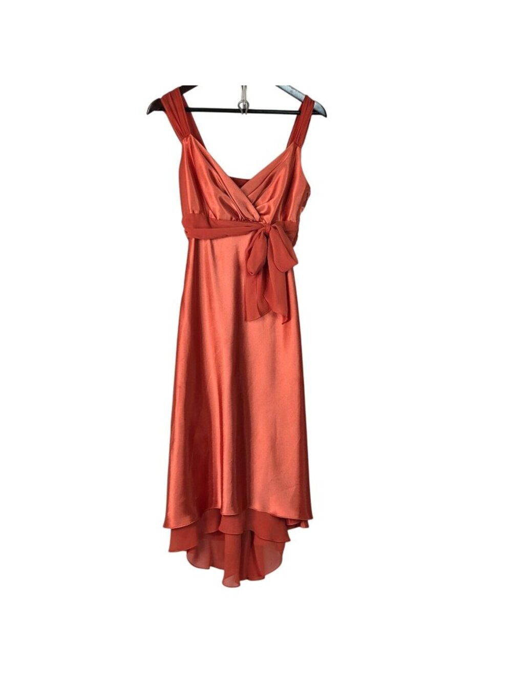 Davids Bridal Size 6 Rustic Orange Satin High-Low Bridesmaids Dress
